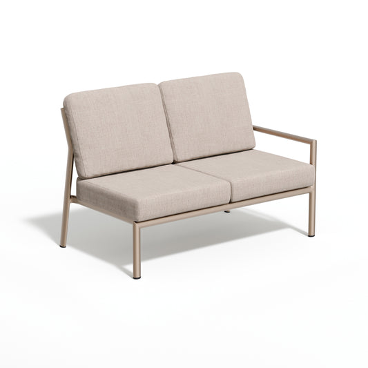 Two seat modular sectional unit with a single left hand arm on a Taupe powder coated aluminum frame
