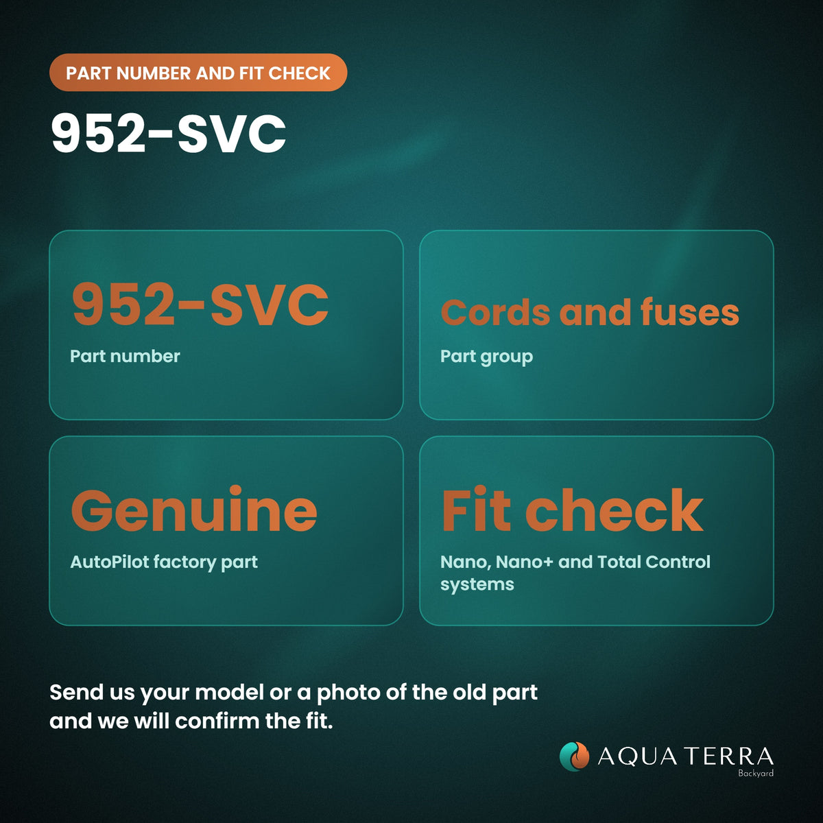 AutoPilot Cell Cord for Nano, Nano+ and Total Control, 952-SVC part number, rating and fit check