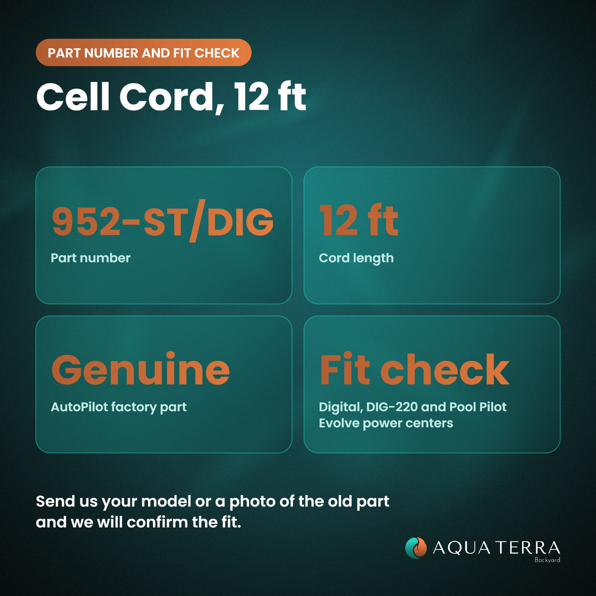 AutoPilot Cell Cord, 12 ft, 952-ST/DIG part number, rating and fit check