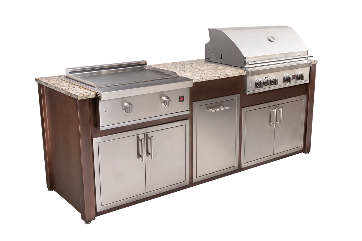 Patio Breeze eight foot island in Copper Vein, grill at the right
