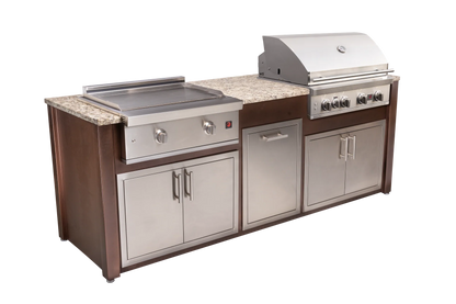 Patio Breeze eight foot island in Copper Vein, grill at the right