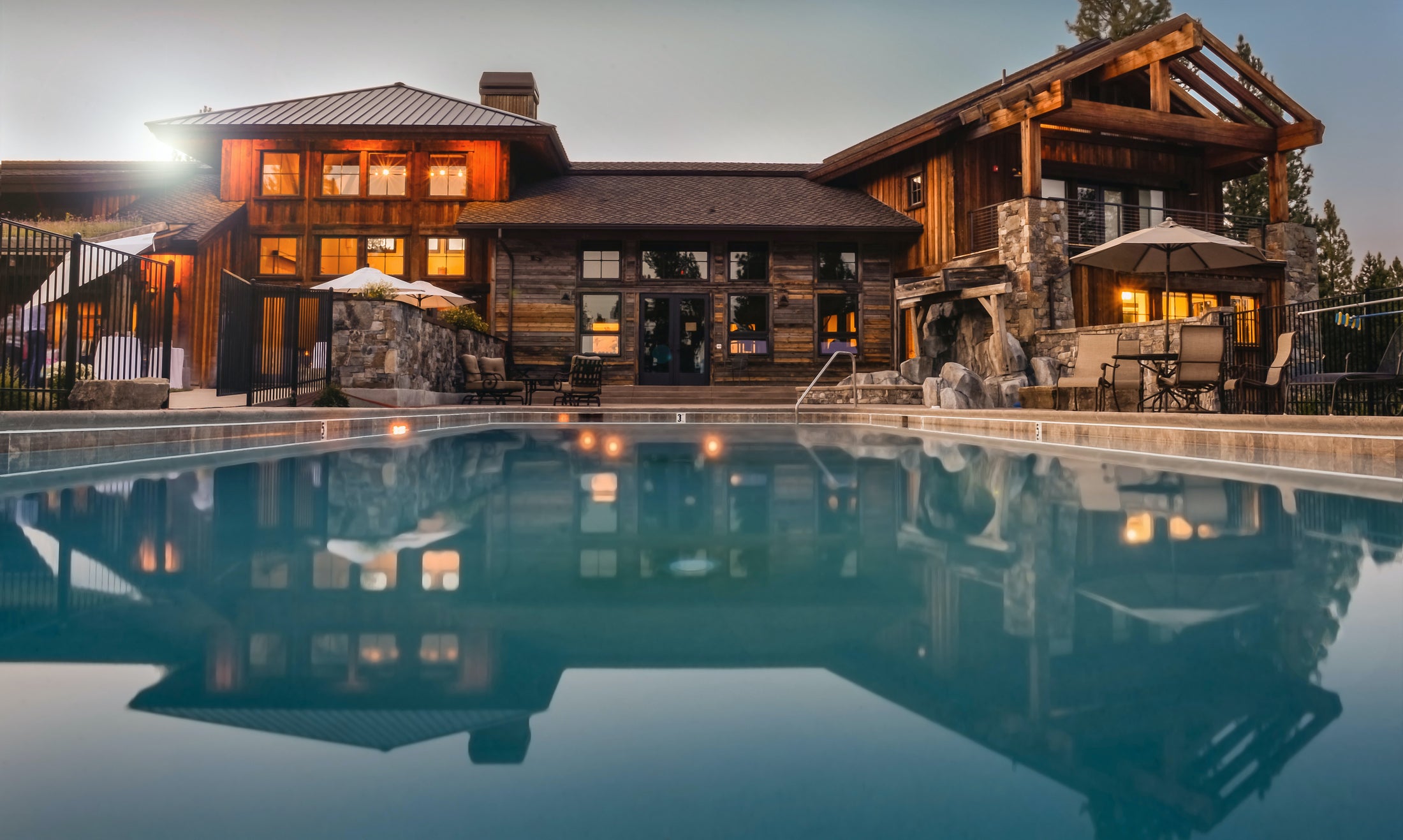 Backyard pool at dusk