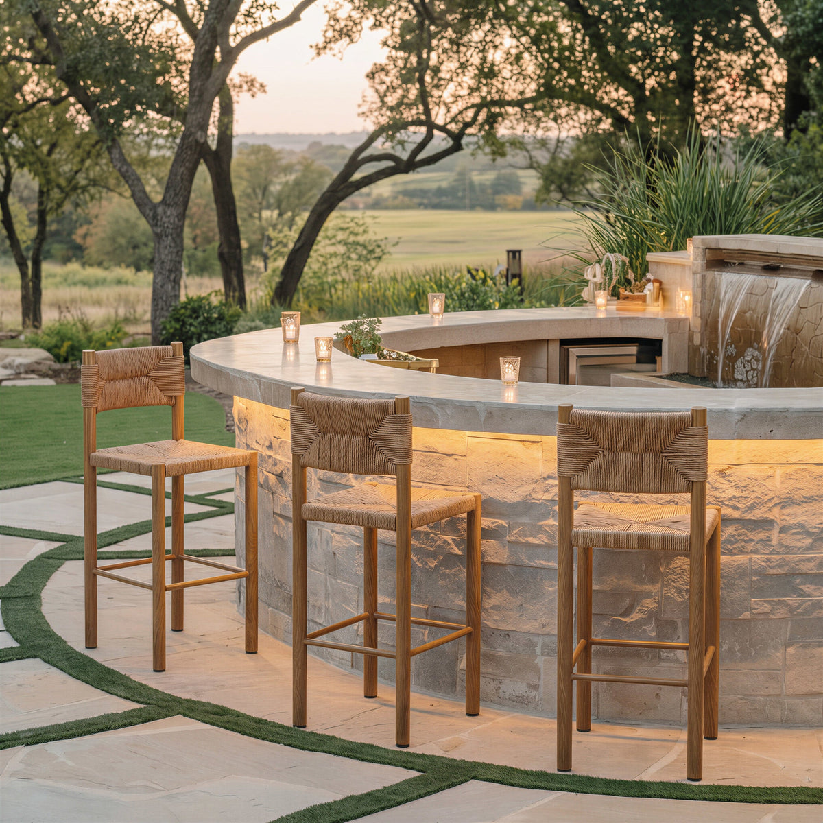 Iska Outdoor Patio Barstool, Set of 2, Natural