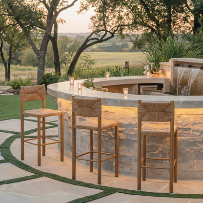 Iska Outdoor Patio Barstool, Set of 2, Natural