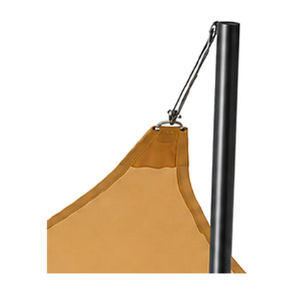 Top of a Tara Mod Shade Pro pole showing the shade sail attachment point, cable and tensioning hardware