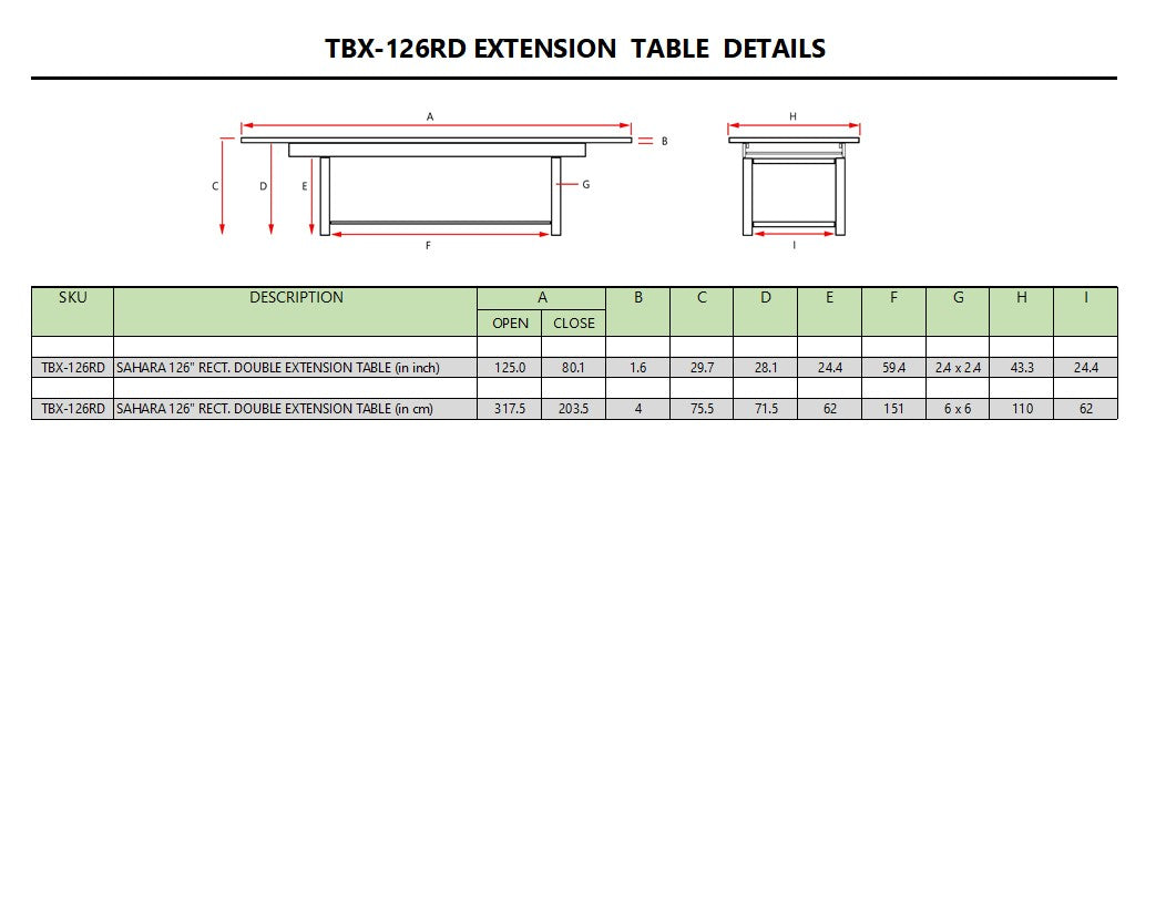Anderson Teak Sahara 126" Rectangular Double Ext. Table