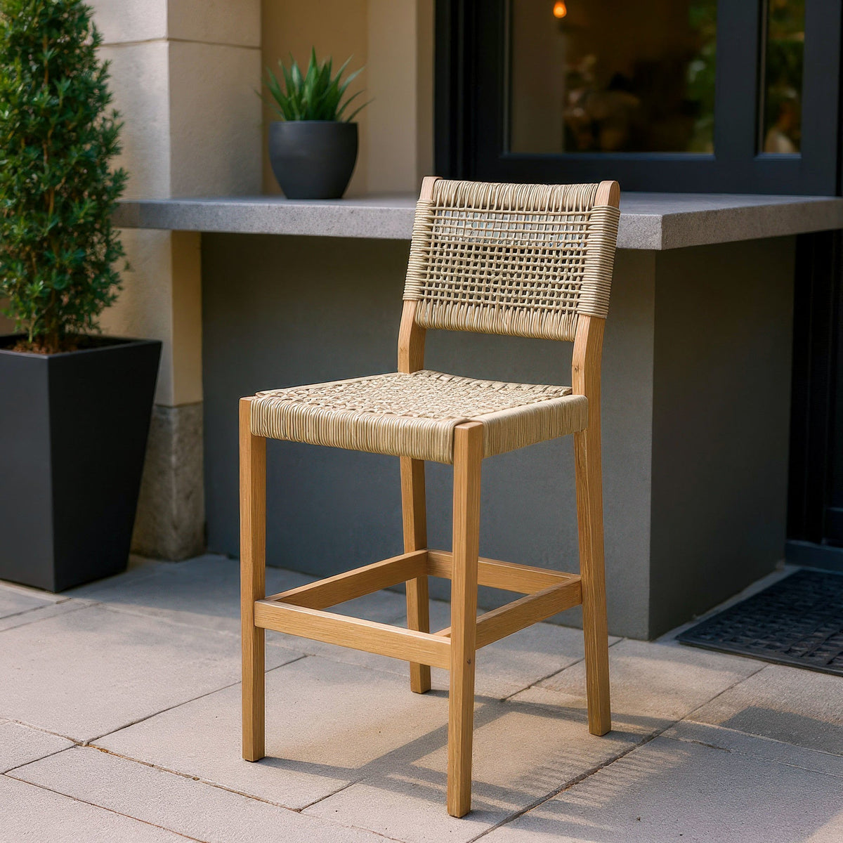 Corde Outdoor Patio Barstool, Beige