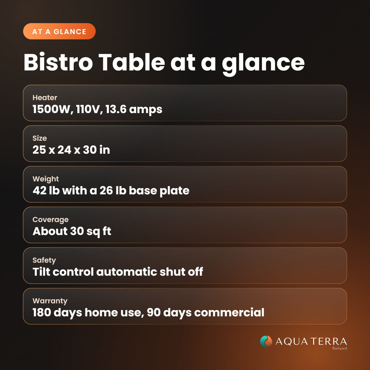 RADtec Bistro Table Electric Patio Heater, 1,500W, 110V, model 15S-IR-SML-BST, view 3