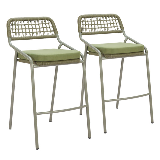 Rio Outdoor Patio Barstool, Set of 2, Green
