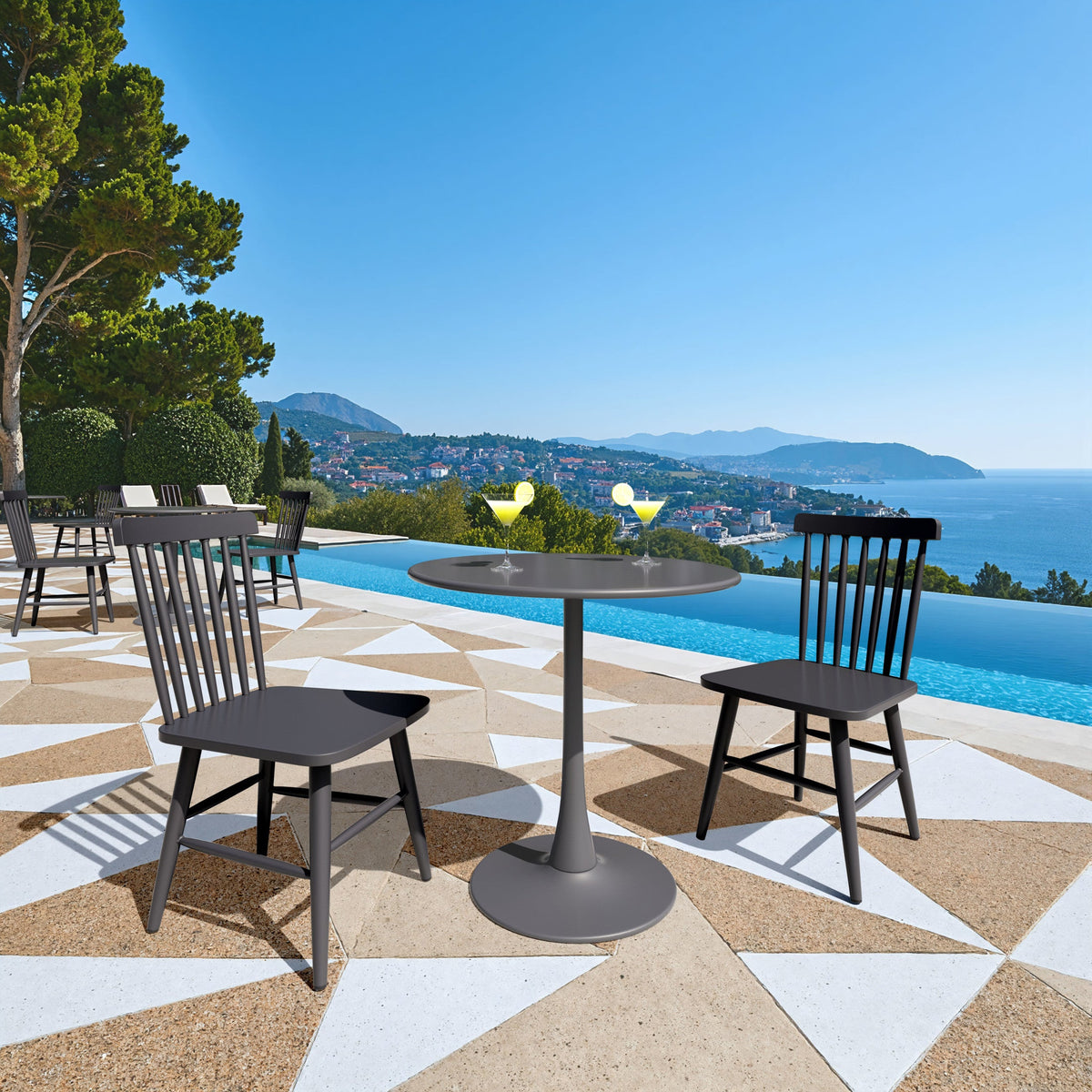 Zeilen Outdoor Patio Dining Chair, Set of 2, Black