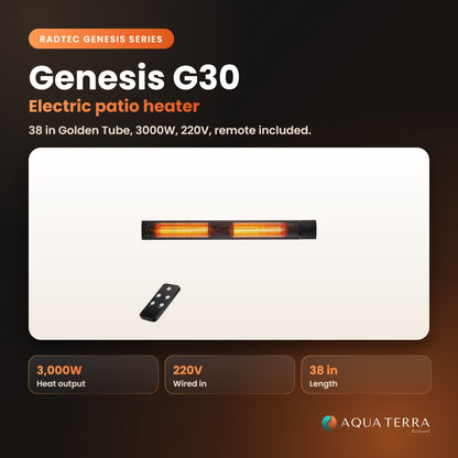 RADtec Golden Tube Electric Patio Heater, 38 inch, 3,000W, 220V, model G30-IR-GEN-SRS, view 2