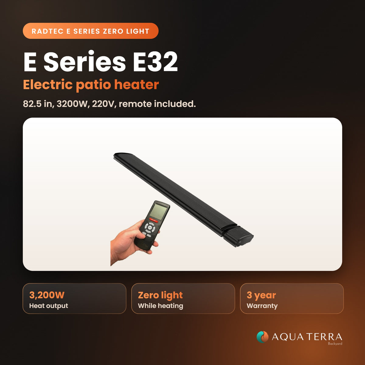 RADtec Zero Light Electric Patio Heater, 82.5 inch, 3,200W, 220V, model E32-IR-RDT-HTR, view 2