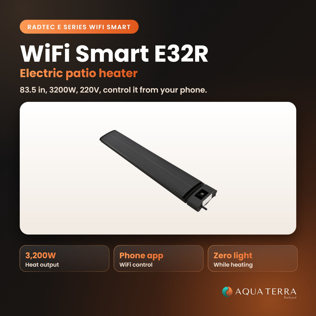 RADtec Zero Light WiFi Smart Electric Patio Heater, 83.5 inch, 3,200W, 220V, model 32R-WF-SMR-CNT, view 2