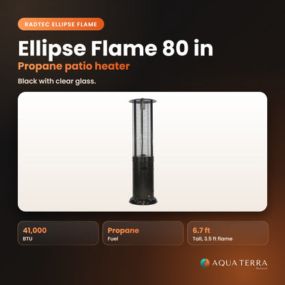 RADtec Ellipse Flame Patio Heater, 80 inch, 41,000 BTU, Propane, Black with Clear Glass, model 80-LLP-PT-HTR, view 2