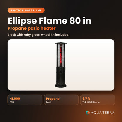 RADtec Ellipse Flame Patio Heater, 80 inch, 41,000 BTU, Propane, Black with Ruby Glass, model 80-ELL-FLM-HT, view 2
