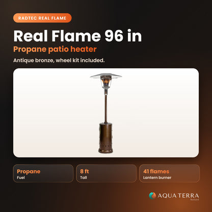 RADtec Real Flame Patio Heater, 96 inch, 41,000 BTU, Propane, Antique Bronze, model RF2-MT-ANT-BRZ, view 2