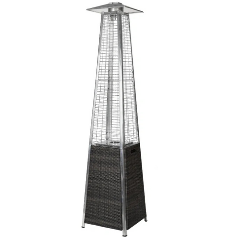 RADtec 89-inch Tower Flame Propane Patio Heater in black & grey wicker, 41,000 BTU