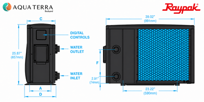 Raypak Crosswind Horizontal Discharge CROSSWIND-65-I-R 61k BTU Titanium Heat Pump