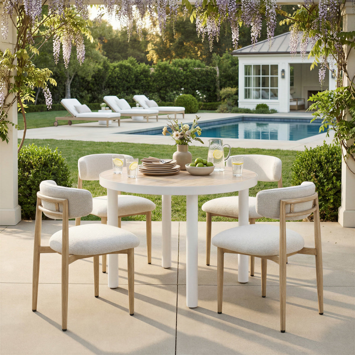 Bege Outdoor Patio Dining Chair, White
