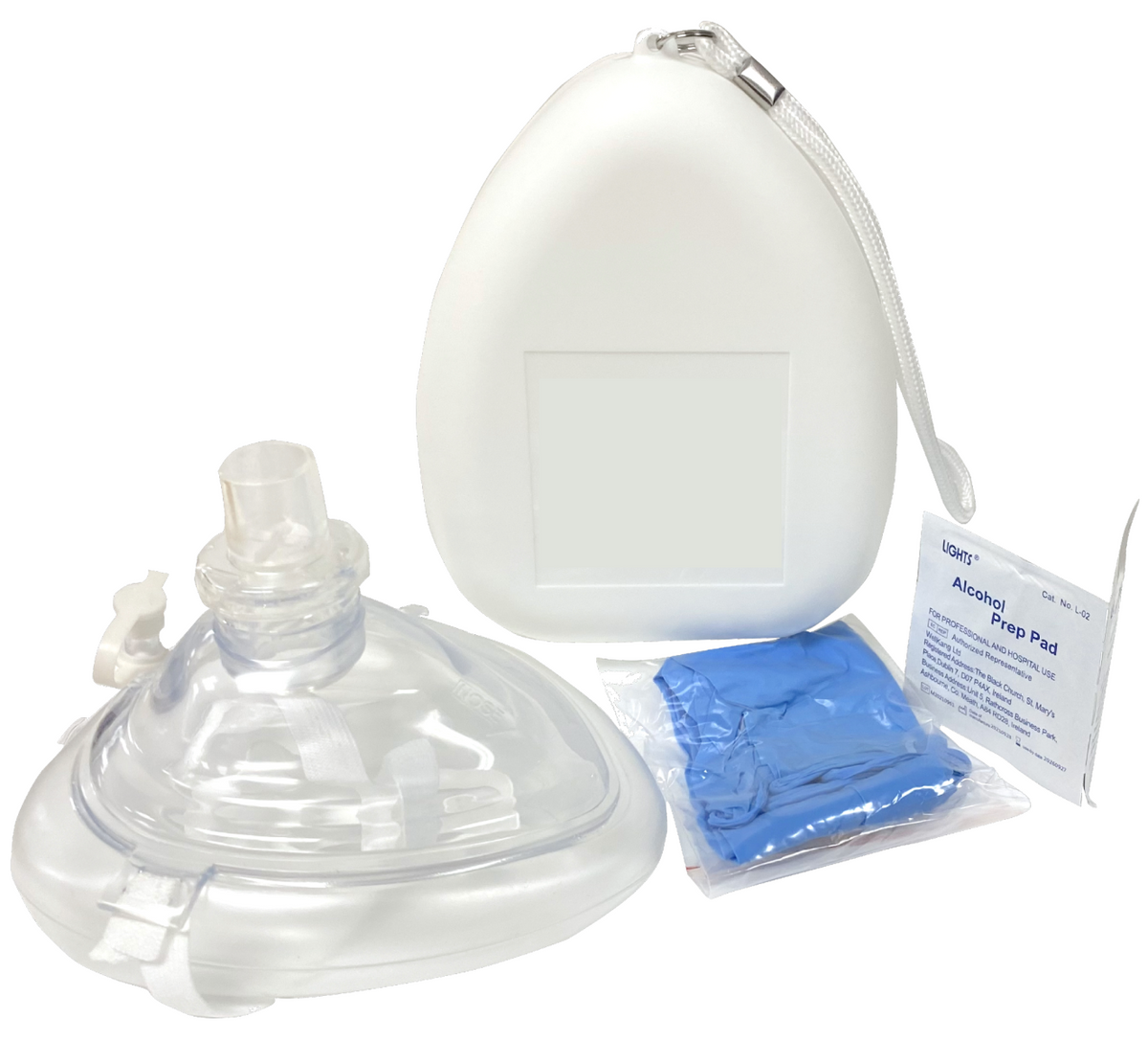Ambu CPR Mask with O2 Inlet, Headstrap, Gloves and Wipes, Kemp USA