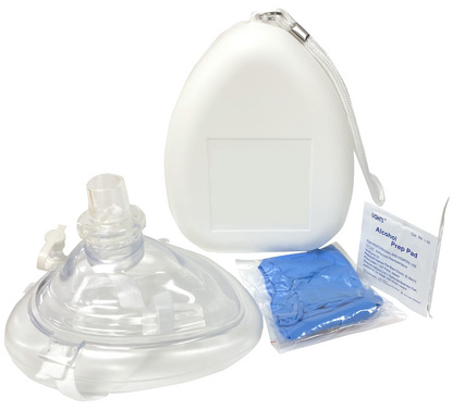 Ambu CPR Mask with O2 Inlet, Headstrap, Gloves and Wipes, Kemp USA