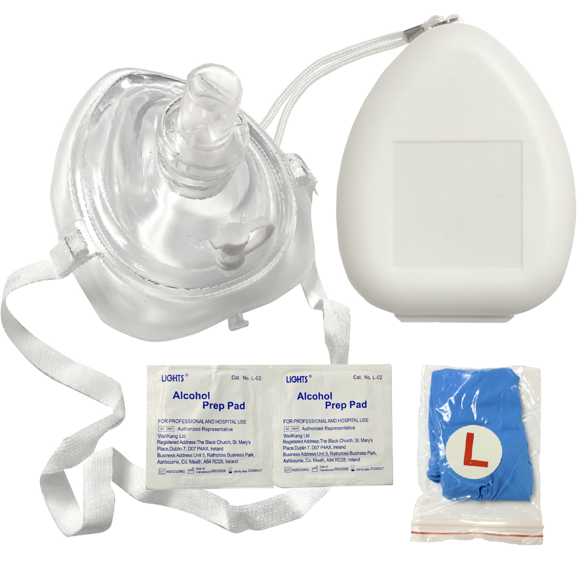 Ambu CPR Mask with O2 Inlet, Headstrap, Gloves and Wipes, Kemp USA
