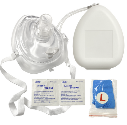 Ambu CPR Mask with O2 Inlet, Headstrap, Gloves and Wipes, Kemp USA
