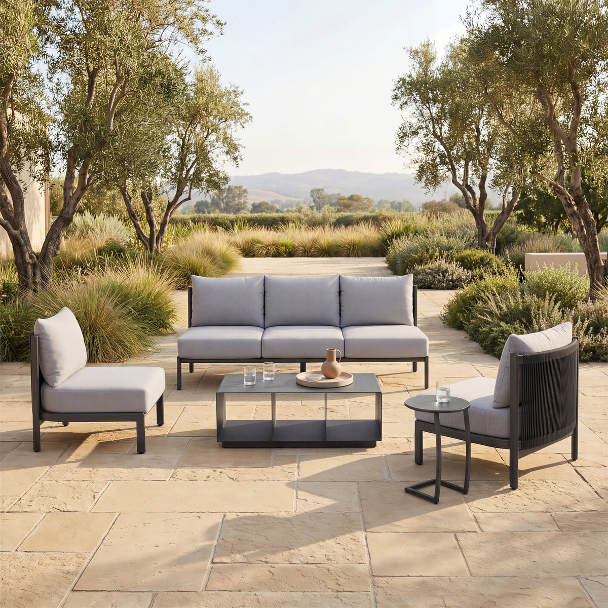 Noga Outdoor Patio End Table, Black