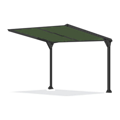 Tara Shade DeLux cantilever shade with an Olive canopy on two posts, shown on a white background