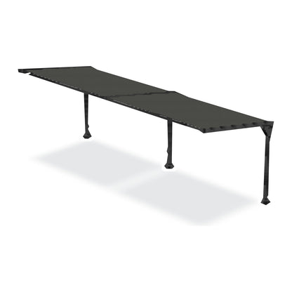 Tara Shade DeLux cantilever shade run out to two bays on three posts with a Graphite Gray canopy, shown on a white background