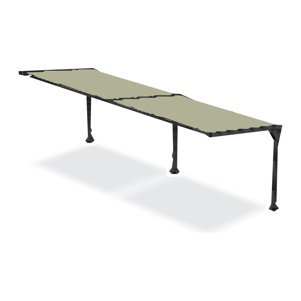 Tara Shade DeLux cantilever shade run out to two bays on three posts with a Pistachio canopy, shown on a white background