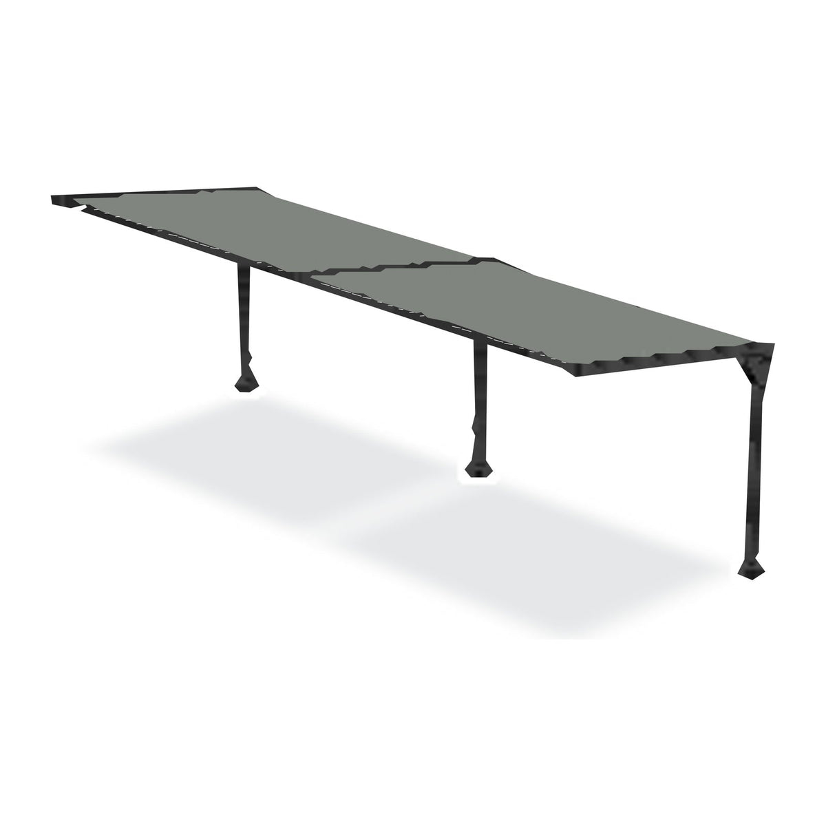 Tara Shade DeLux cantilever shade run out to two bays on three posts with a Silver canopy, shown on a white background