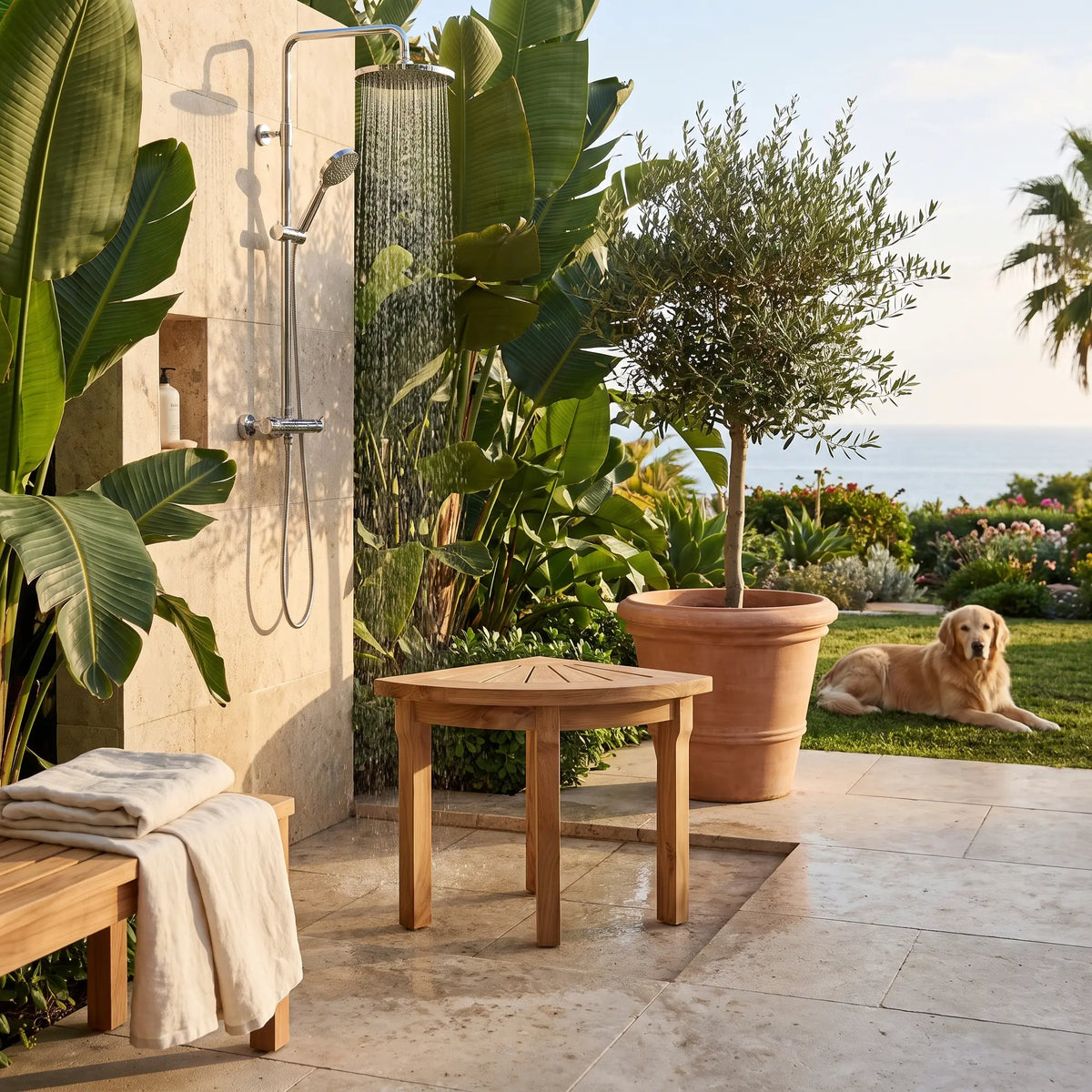 Anderson Teak Shower Stool Corner