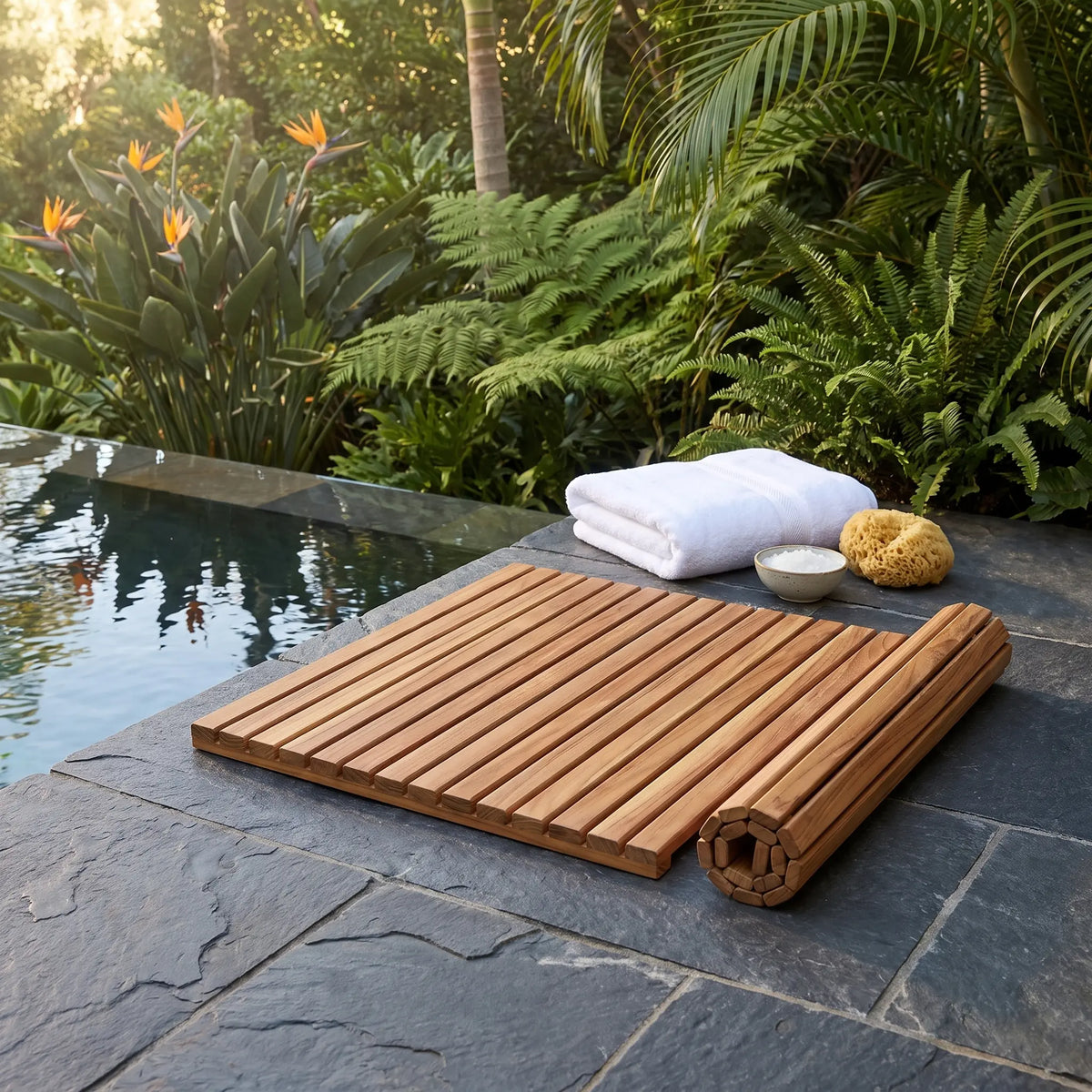 Anderson Teak Shower Mat Roll It and Go!