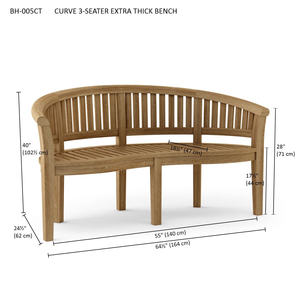Anderson Teak Curve 3 Seater Bench Extra Thick Wood