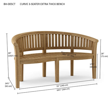 Anderson Teak Curve 3 Seater Bench Extra Thick Wood