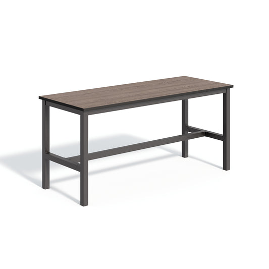 Travira 72 inch rectangular counter height table with a Marshland Oak high pressure laminate top on a carbon powder coated aluminum base