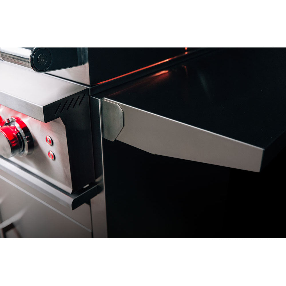 Side shelf on a True Flame Deluxe Freestanding Grill Cart