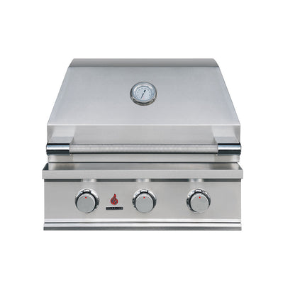 True Flame E Series 25 inch built-in gas grill with the hood closed, model TFE25