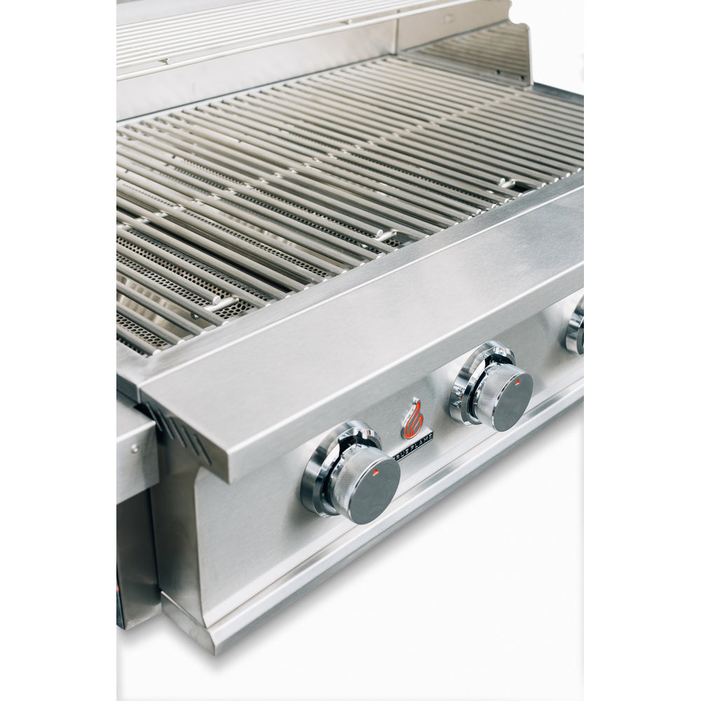 Control knobs on the front panel of a True Flame E Series gas grill