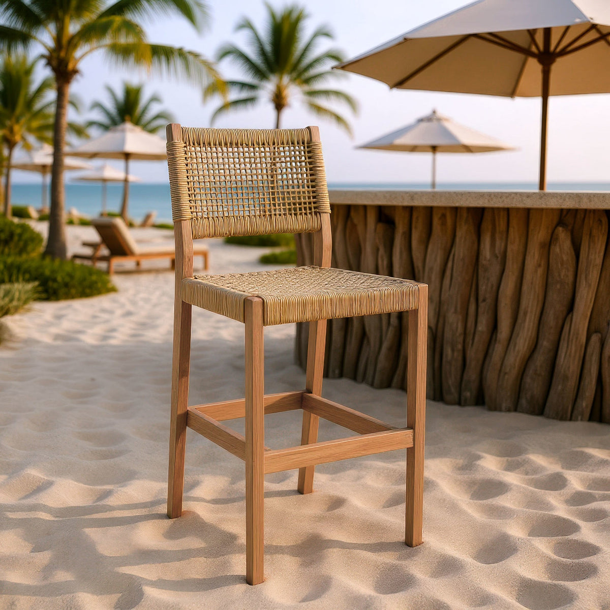 Corde Outdoor Patio Barstool, Beige