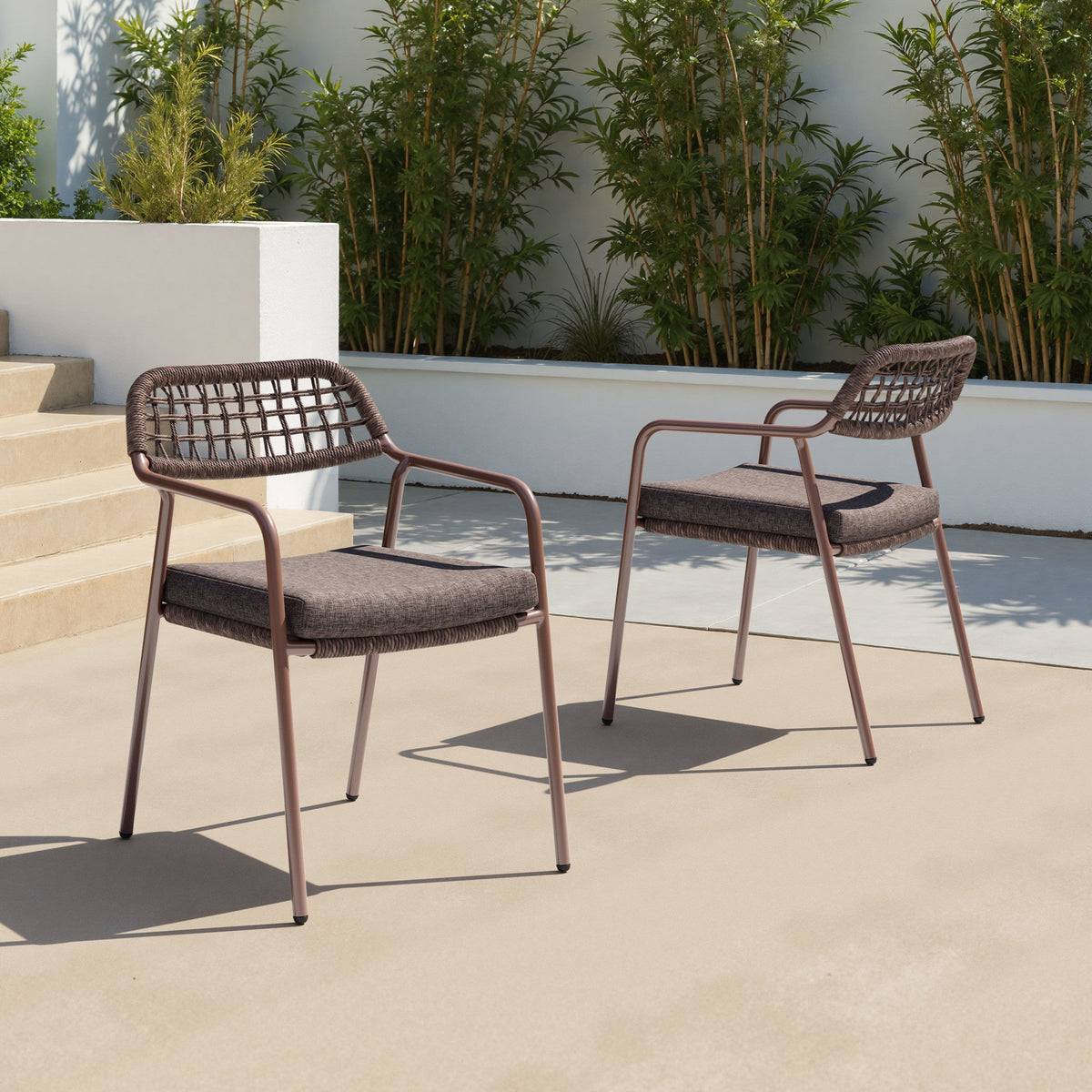Rio Outdoor Patio Dining Chair, Set of 2, Brown