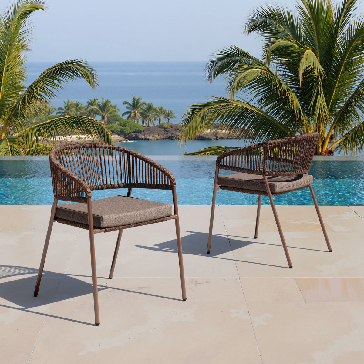 Skye Outdoor Patio Dining Chair, Set of 2, Brown