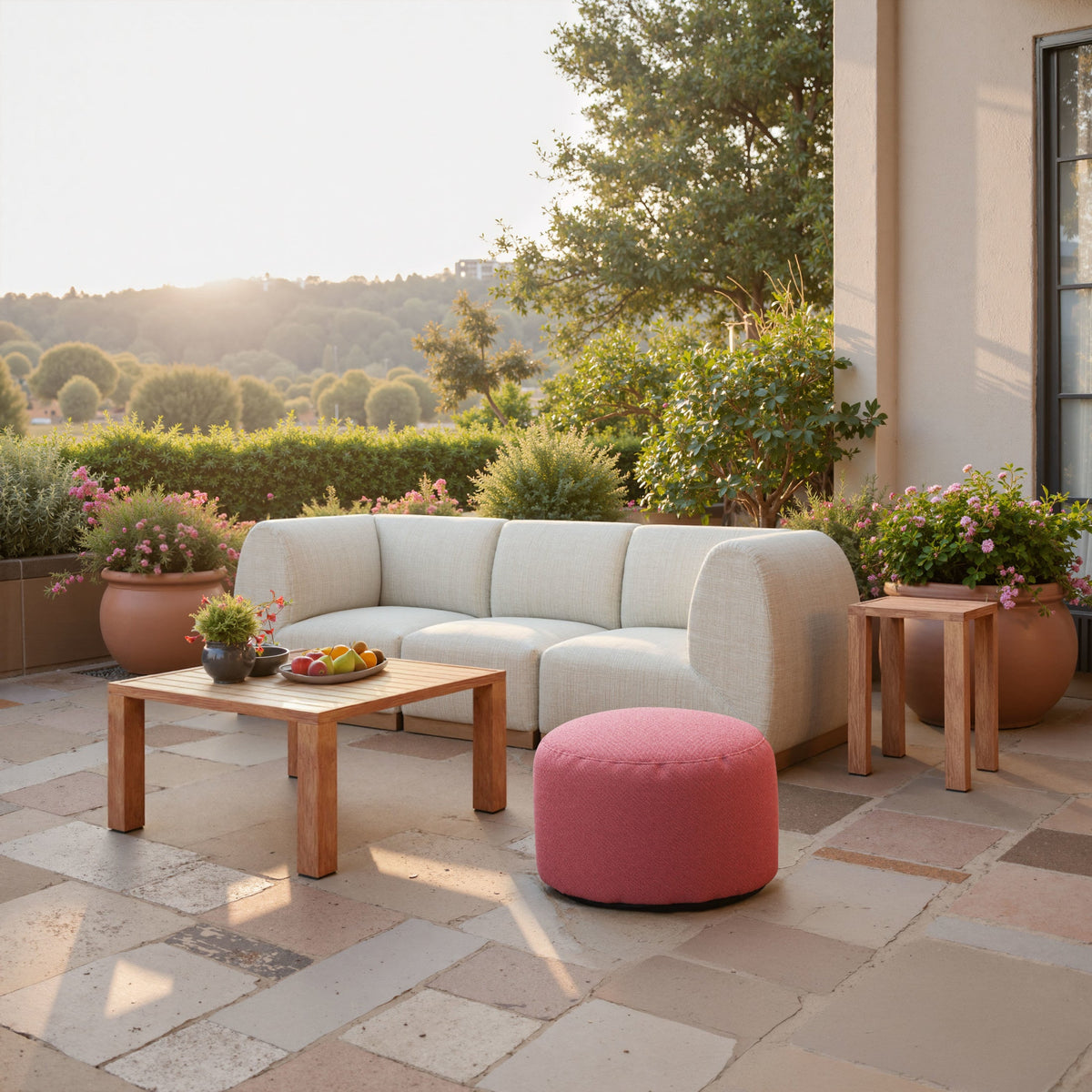 Aruz Outdoor Patio Ottoman, Red