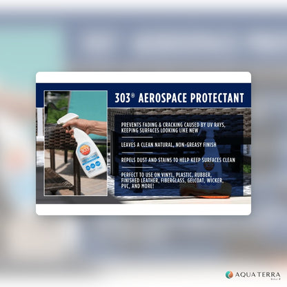 303 Aerospace Protectant benefits: prevents fading and cracking, non-greasy finish, repels dust and stains