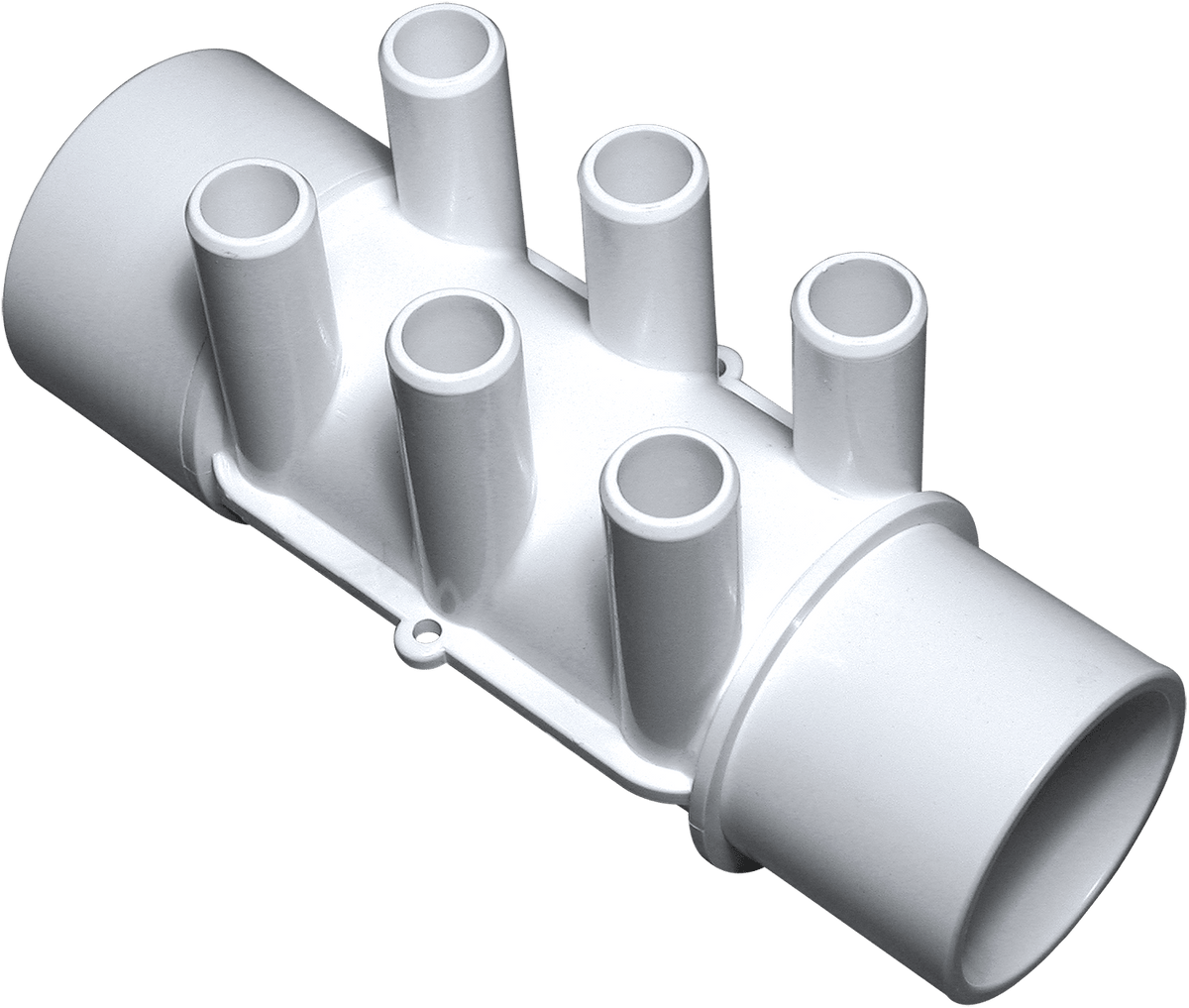 Waterway Plastics Manifold, 2 inch Slip x 2 inch Spigot, Six 3/4 inch Barbs, model 672-4940