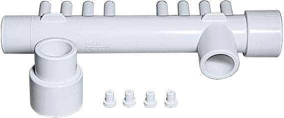 Waterway Plastics Manifold Tee, 1 inch Slip, Eight 3/8 inch Barbs, model 672-4370