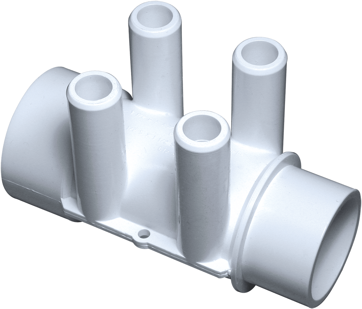 Waterway Plastics Spa Manifold, 1-1/2 inch Spigot x 1-1/2 inch Slip, Four 3/4 inch Barbs, model 672-4150