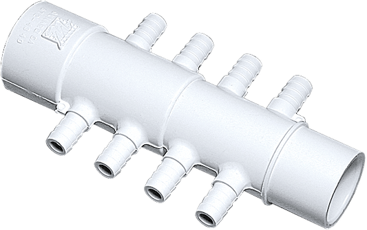 Waterway Plastics Manifold, 1 inch Spigot x Slip, Eight 3/8 inch Barbs, model 672-4340