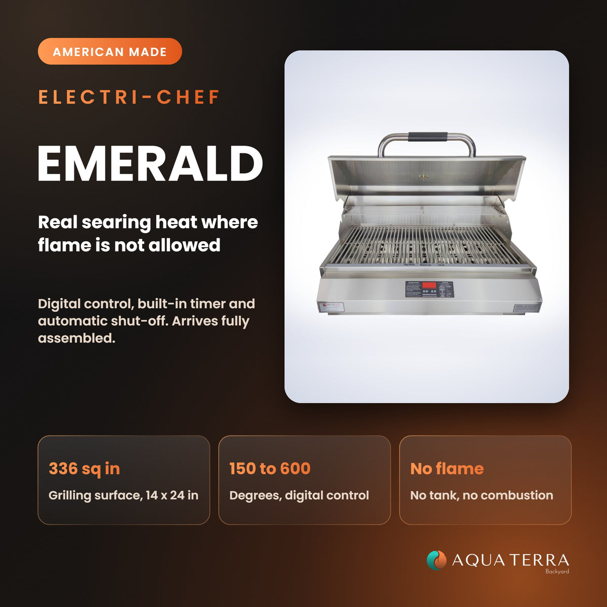 Electri-Chef Emerald Pedestal-Base Electric Grill, 24 inch, Single Temperature Control, model 4400-EC-336-PB-24, view 2